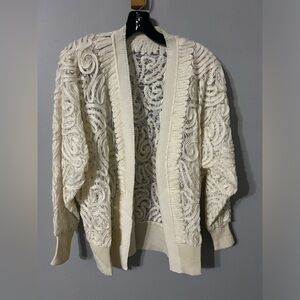 Vintage Cream Lace Sequin Detail Women's Sweater Preppy Cottagecore M/L Y2K